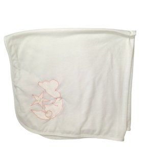 Vintage Shirey New Born Pink Star Moon Cloud Receiving Lovey Blanket 23" X 29"